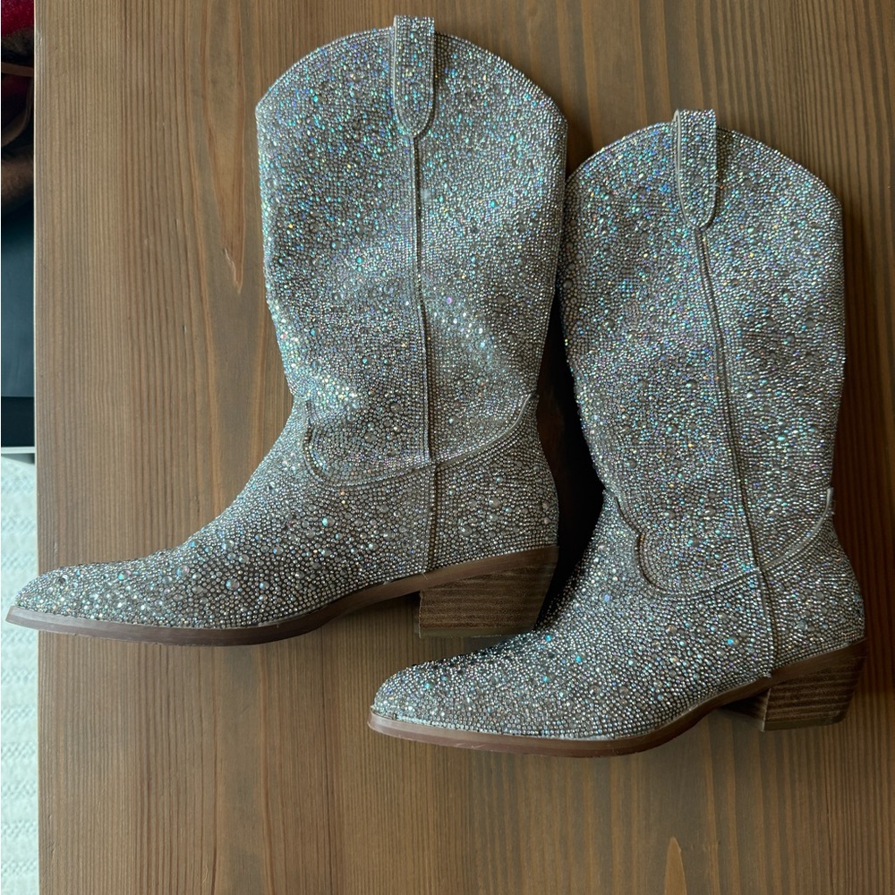 Madden Girl Sparkling Silver Rhinestone Western Ankle Boots